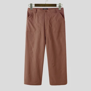 INCERUN Vyrų Atsitiktinis Kelnės Kietas Kišenės Streetwear Prarasti Mygtuką Pločio Kojų Kelnės Poilsiu Laisvalaikio Tiesios Kelnės Pantalon S-5XL