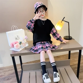 Rožinė Mielas Kūdikis Merginos Sijonas Rinkiniai, Pavasarį, Rudenį Naujų Korėjos Pledas Sijonas + Hat Boutique 