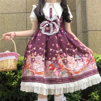 Princesė Lolita katė šalies big swing suknelė suknelė moteriška vasaros Japonijos JSK Rankovių kawaii girl gothic lolita loli cosplay