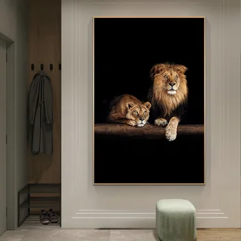 Afrikos Liūtas Liūtas Tamsoje Meno Drobė Spausdinti Tapybos Laukinių Gyvūnų Sienos Nuotrauka Kambarį Šiuolaikinių Namų Puošybai Plakatas