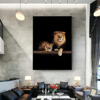 Afrikos Liūtas Liūtas Tamsoje Meno Drobė Spausdinti Tapybos Laukinių Gyvūnų Sienos Nuotrauka Kambarį Šiuolaikinių Namų Puošybai Plakatas