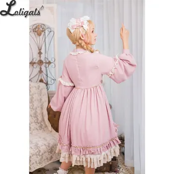 Klasikinė Ilgomis Rankovėmis Lolita Suknelė Vintage Kontrasto Spalvų Susiėmę Midi Šalis Suknelė