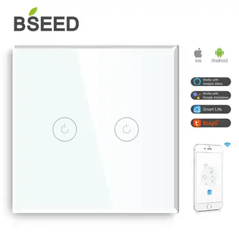 Bseed Wifi Touch Jungiklis 2 Gaujos ES Standartas Touch Sensorius Jungiklis Juoda Balta Golden 3 Spalvų Su Stiklo Skydelis Dirbti Su Tuya Smart