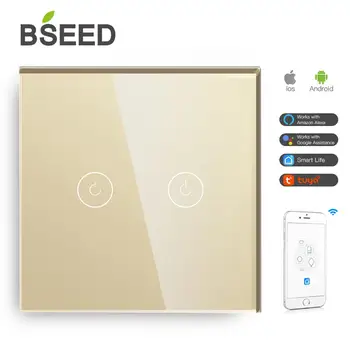 Bseed Wifi Touch Jungiklis 2 Gaujos ES Standartas Touch Sensorius Jungiklis Juoda Balta Golden 3 Spalvų Su Stiklo Skydelis Dirbti Su Tuya Smart