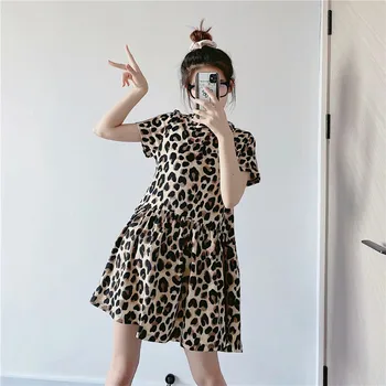 Za Suknelė Moterų 2020 M. Tekstūra Mygtuką Leopard Trumpą Suknelę Moteris Vasaros Mados Gyvūnų Spausdinti Pritvirtinti Trumpas Rankovės Ponios Suknelės