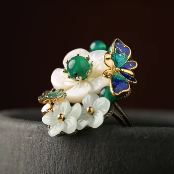 Kinijos palace stiliaus vintagebeautifulCloisonne žiedas mados reguliuojamas žiedo kostiumas Piršto plotis 5.5-7cm box pakuotė