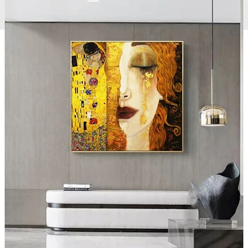 Gustav Klimt Aukso Ašaros Kiss Drobės Tapybos Plakatai Ir Spausdina Quadros Sienos Meno Nuotrauką Kambarį Namų Dekoro Cuadros