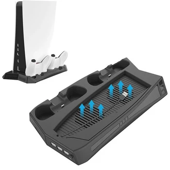 Aušinimo Ventiliatorius Įkrovimo Dokas Vertikalus Stovas PS5 DE/ UHD Žaidimas Priedai Su 3 USB Šakotuvą, Įkroviklis Uostų Aušintuvas