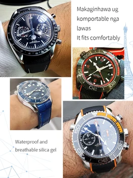 Watchband Nailono Gumos, Silikono Dirželis Omegawatch 20mm 22mm 21mm Seamaster600 Plantet Vandenyno Sporto 007 Nerūdijančio Plieno Sagtis