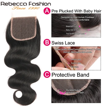 Rebecca Kūno Bangų Paketų Su Uždarymo Remy Human Hair 3 /4 Ryšulius Su Uždarymo Brazilijos Plaukų Pynimas Ryšuliai