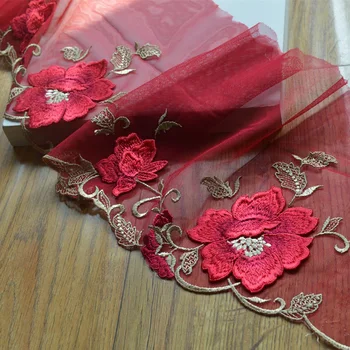2Yds/daug 19cm Pločio Raudonų Akių 3D Red Gėlių Modelio Aukštos Kokybės Siuvinėjimo Nėrinių Apdaila Drabužiai, Vestuvių 202004114