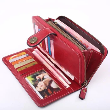 Moterų piniginės ilgai piniginės aliejus odos tuščiaviduriai iš rankinės telefoną maišelį daugiafunkcį piniginės kortelės turėtojas mados piniginės vientisos spalvos
