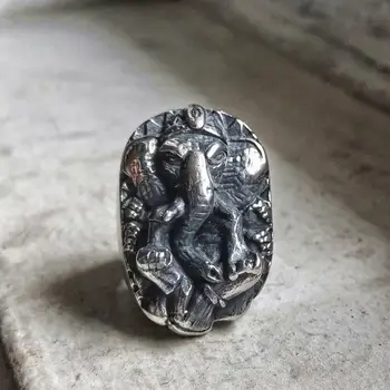 EYHIMD Indijos Mitologijoje Išminties, Sėkmės Dramblys Dievas Žiedas Ganeša Nerūdijančio Plieno Amuletas Žiedas Vyrams Biker Juvelyrika