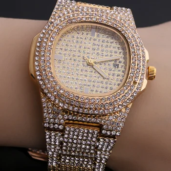 Karoliai+Watch+Apyrankė Hip-Hop Kubos Grandinės Aukso Spalva rožinė Aukso Lediniame Iš Asfaltuotas Cirkonio CZ Bling Vyrų Reperis Vestuvių Papuošalai