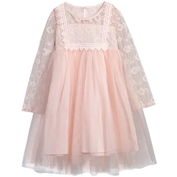 Vaikų Drabužiai Mergina Vasaros Suknelė 2019 Vaikų Drabužių Nėrinių Medvilnės ilgomis rankovėmis Šalis Princesė Dress O-kaklo Mergaičių Drabužiai