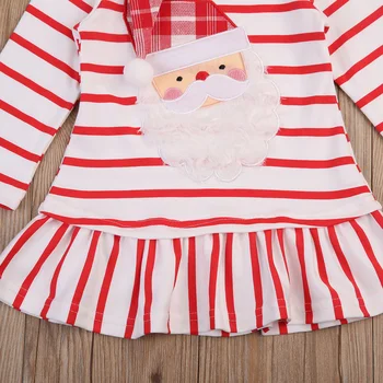 PUDCOCO Naujausias 2017 Karšto Kūdikių Mergaitės Bamblys Vaikams ilgomis Rankovėmis Dryžuotas Princesė Mielas Santa Claus Suknelės 0-5Y