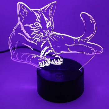 Naujiena 3D Lempos Mielas kačiukas Katė LED USB Lempa Jutiklinį Jungiklį RGB 7 Spalva Keičiasi Stalo Naktį Šviesos Naktiniai Apdailos LED Lempos