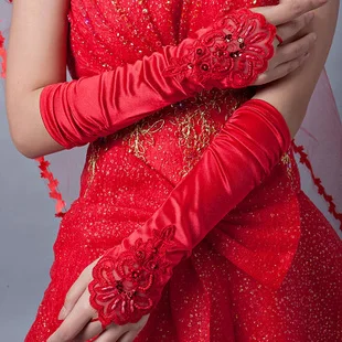 Ilgai dizaino nėrinių vestuvių pirštinės vedęs liucija reiškia duobute vestuvių pirštinės vestuvių pirštinės raudonos spalvos G006