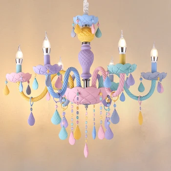 Krištolo Sietynas Macaron Spalva Droplight Vaikų kambario blizgesio Cristal Kūrybinės Fantazijos mergaitė princesė Šviestuvo šviesos armatūra