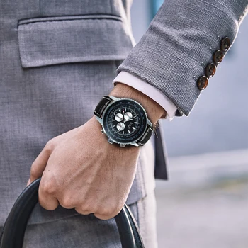 JARAGAR JAPONIJOS IMPORTUOTŲ Mov.Chronograph Mens Watch Verslo Viršų Prabanga Pilotas Laikrodis Vyrų Kietas Juodos Odos Watchband часыNEW