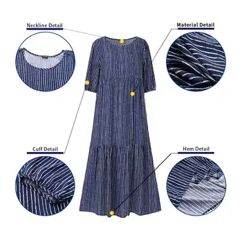 Sluoksniuotos Pleeve Midi Suknelė Vintage Dryžuotas Ilgas Sukneles Vasaros Sundress VONDA 2021 Moterų Atsitiktinis Suknelė Bohemijos Paplūdimio Plisuotos Vestido
