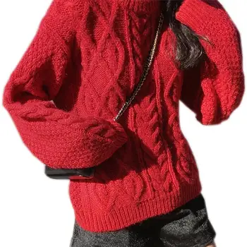 Moterų Vilnos Megztinis 2019 Purus Megzti Vientisos Spalvos Moteriški Outwear Moheros Megztinis Mados Rudens Ir Žiemos Atsitiktinis Šiltas Puloveriai