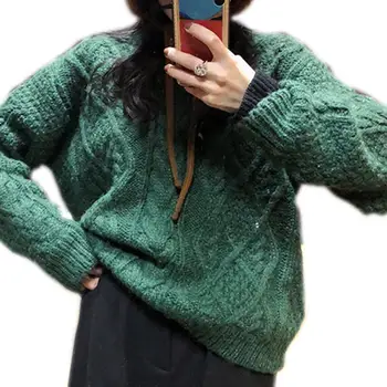 Moterų Vilnos Megztinis 2019 Purus Megzti Vientisos Spalvos Moteriški Outwear Moheros Megztinis Mados Rudens Ir Žiemos Atsitiktinis Šiltas Puloveriai