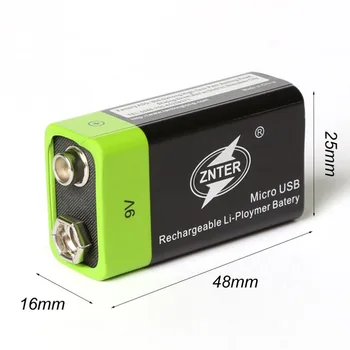 ZNTER 1pcs/daug Karšto 6F22 9V USB Įkrovimo Baterija (akumuliatorius RC Baterija Dūmų Detektorius Bevielis Mikrofonas
