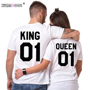 XUANCOOL 2018 m. Vasaros Stiliaus Naujas Mados Vyrai Moterys marškinėliai Karalius 01 Karalienė 01 Atitikimo Marškinėliai, Unisex Apranga Camisetas Mujer