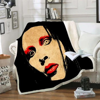 Dainininkas Marilyn Manson 3D Sherpa Antklodė Aksomo Pliušinis Mesti Vilnos Antklodė Lovatiesė Sofos, Sofos Antklodė Padengti Kelionės Patalynės 0007