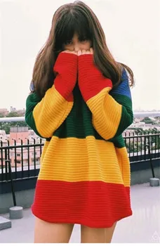 Woherb Harajuku Streetwear 2020 M. Rudens Vaivorykštė Džemperis Moterims Prarasti Mezgimo Megztinių Ponios Vintage Megztinis Sueter Mujer 20274