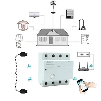 4P 40A Din Bėgelio WIFI Smart Switch Remote control by eWeLink APP Smart home