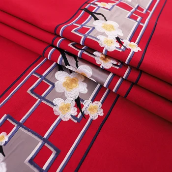 Kinijos gėlių siuvinėjimo audinys lino siuvinėjimo poliesterio audiniai, siuvimo cheongsam ir kimono vidaus apdaila