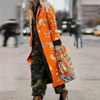 2019 Moterų Rudens, Žiemos, Derliaus Spausdinti Slim Siuvinėjimo Plius Dydžio Megztinis Ilgas kailis Kinijos Nacionalinio Stiliaus Tranšėjos viršutinių drabužių siuvimas