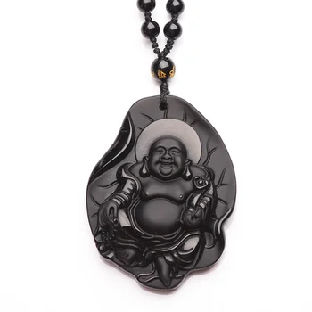 Gamtos Obsidianas Maitrėjos Budos (Jade Pakabukas Papuošalai Pasisekė Exorcise piktųjų dvasių Laimingas Amuletas Jade Pakabukas Fine Jewelry