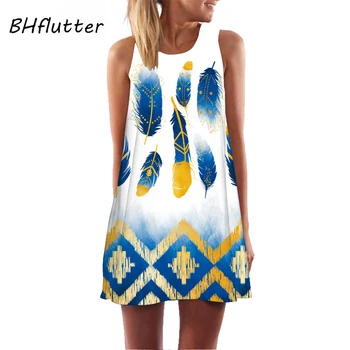 BHflutter Moterų Vasaros Suknelė 2019 3D Spausdinimo Rankovių Šifono Paplūdimio Suknelė 2019 Naujas Mados Atsitiktinis Bohemian Suknelės Vestidos