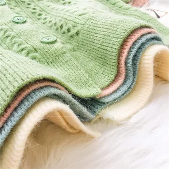 Korėjos Prarasti Tvirtą Megzti Megztinis Moterims ThickenV-Kaklo Žalia/Mėlyna/Rožinė Megztinis Outwear Viršūnes 2020 M. Pavasarį Rudenį