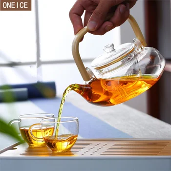 Aukštos kokybės karščiui atsparaus stiklo arbatinukas Kinų arbatos rinkinys Kung Fu Pu'er arbatinukas bambuko rankenos vidinė stiklo arbatos nuotėkio kavinukas