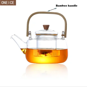 Aukštos kokybės karščiui atsparaus stiklo arbatinukas Kinų arbatos rinkinys Kung Fu Pu'er arbatinukas bambuko rankenos vidinė stiklo arbatos nuotėkio kavinukas