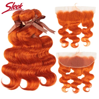 Elegantiškas Oranžinė Brazilijos Ryšulius Su Priekinės Kūno Banga Nėrinių Priekio Su Ryšulių 8-28 Remy Žmogaus Plaukų Pynimas Ryšulius Su Uždarymo