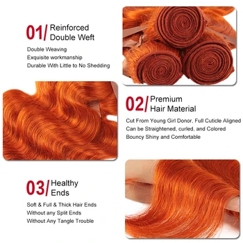 Elegantiškas Oranžinė Brazilijos Ryšulius Su Priekinės Kūno Banga Nėrinių Priekio Su Ryšulių 8-28 Remy Žmogaus Plaukų Pynimas Ryšulius Su Uždarymo