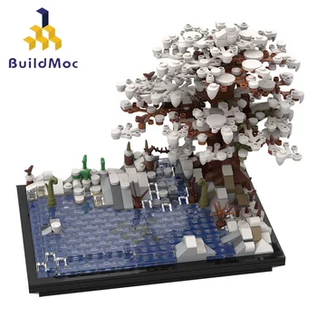 BuildMoc Miesto Pastatų Rinkiniai SS Idėjų Medis Žiemą Kaime Ežero Architektūra, Statyba Blokai, Plytos, Miesto Namas, Žaislai Vaikams