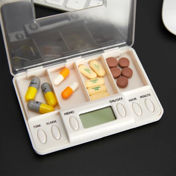 4 Tinklelis Protingas Plastiko Tablečių Dėžutė Elektroninių Laikas Priminimas Medicina Dėžės, Žadintuvas, Laikmatis Tabletes Stalas Organizatorius Talpykla