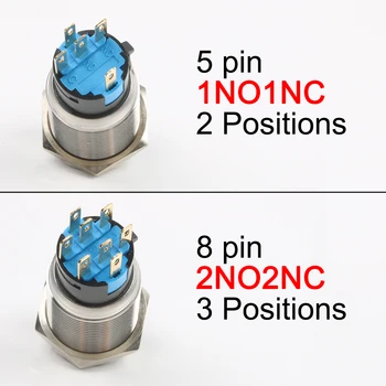 19mm 2 3 pozicijos Vandeniui Su 12V LED pasukite jungiklį, apšviesti jungikliai, metalo, Žalvario, chromo NONC/2NO2NC DPDT/SPDT latching