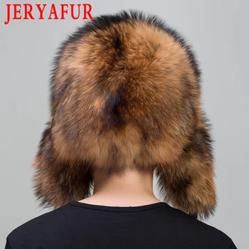 JERYAFUR Originali Lapės Kailio Kepurės Vyrams Nekilnojamojo Meškėnas Kailių Lei Feng Kepurės rusijos Žiemos Vyrų Ausų Kepurės Moterims skrybėlę